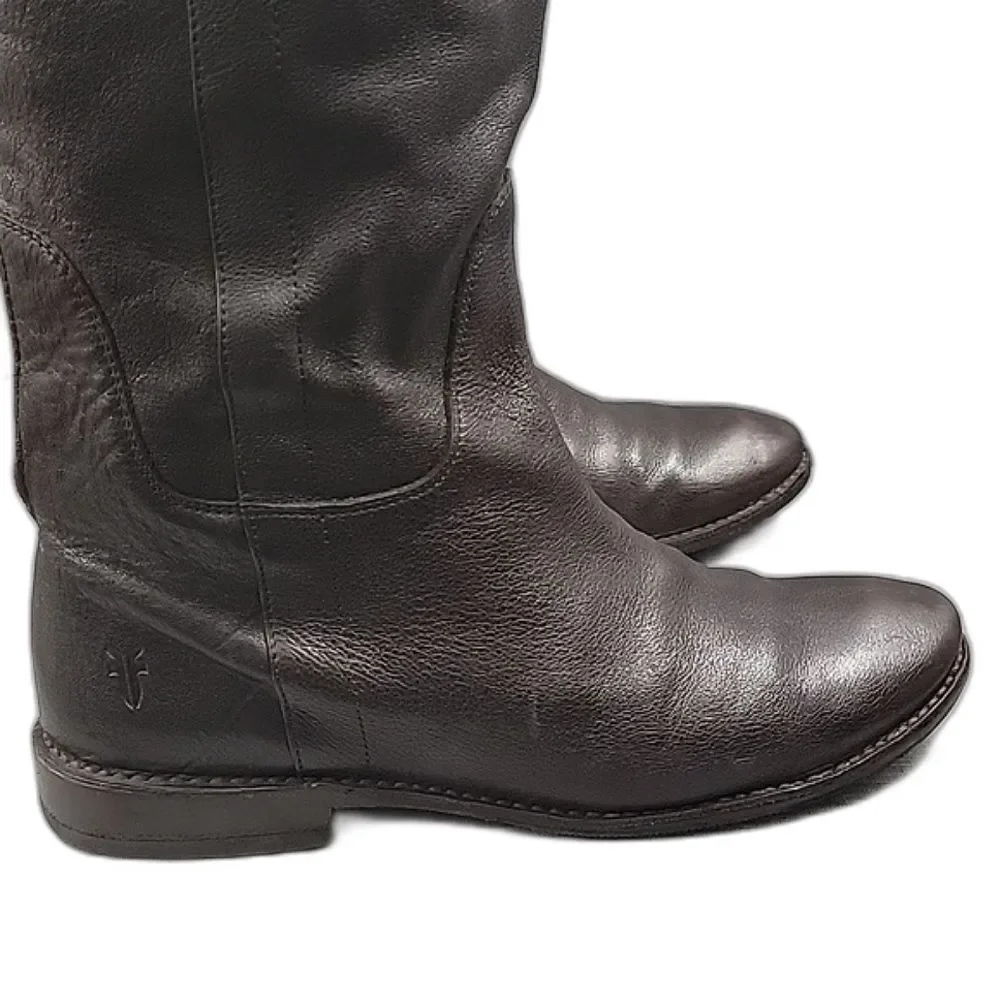 Frye PAIGE Dark Brown Leather Tall Pull-On Riding Boots 77535 Women's Size 9 B